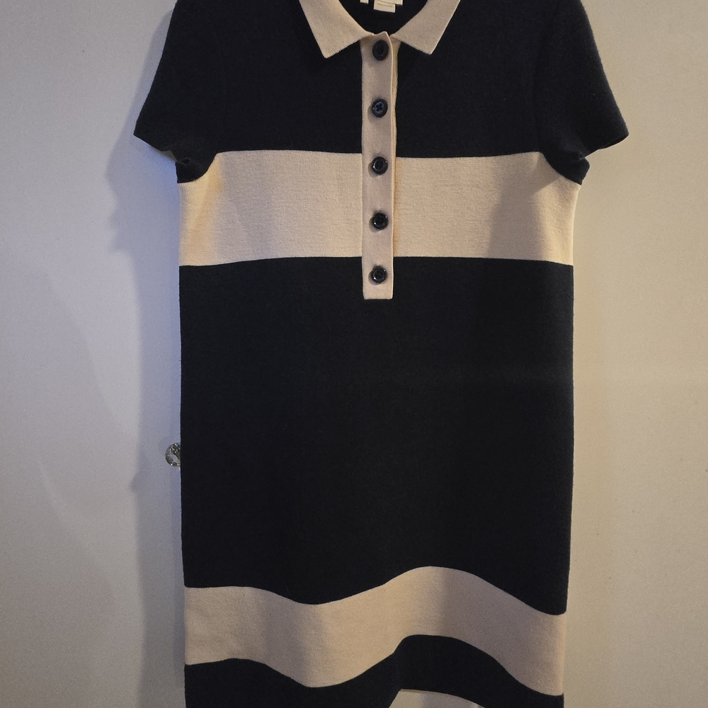 VINTAGE Kate Spade Navy and Cream Wool Button-Up Midi Dress